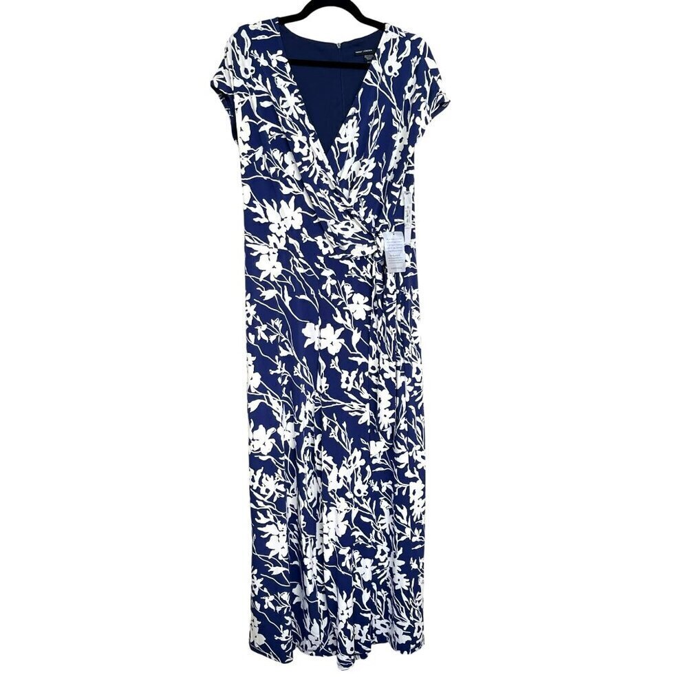Maggy London Navy & White Floral Jersey Jumpsuit Size 14 NWT